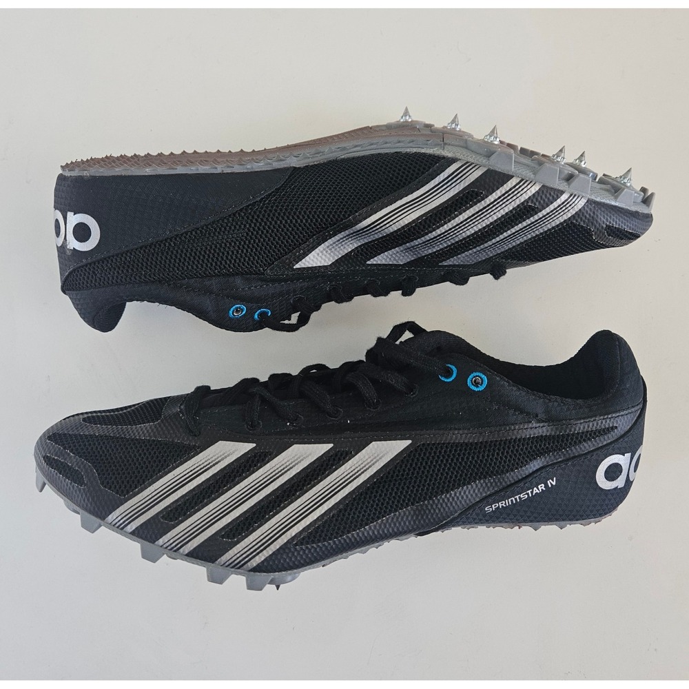 Adidas Sprintstar 4 Track Shoes Mens 9 Black Silver Spikes Sprinting Running